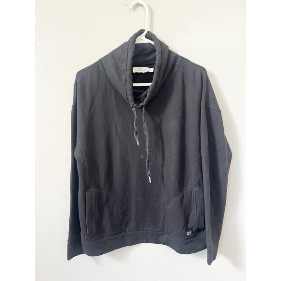 Women's Vineyard Vines Black Funnel Neck Sweatshirt Size Small Pockets Soft - Picture 1 of 8